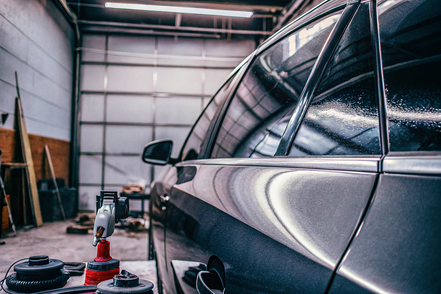 Ein Dellen Reparaturset im Einsatz an einem Auto Dellen Reparaturset im Einsatz