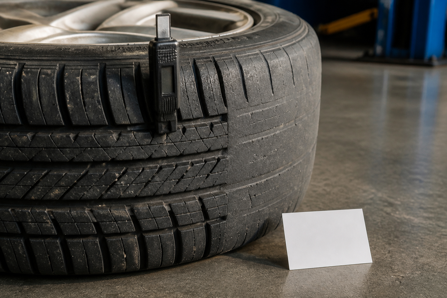 Profiltiefe am Autoreifen mit digitalem Messgerät messen