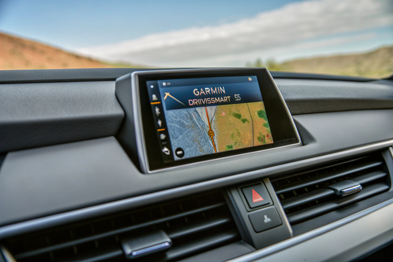 Ein Fahrer nutzt das Garmin DriveSmart 55 während einer Autofahrt. Garmin DriveSmart 55 während einer Autofahrt