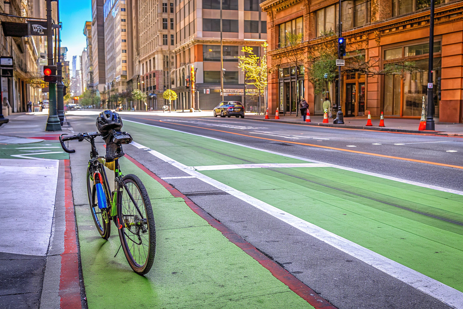 Fahrradfahrer mit Helm und reflektierender Kleidung