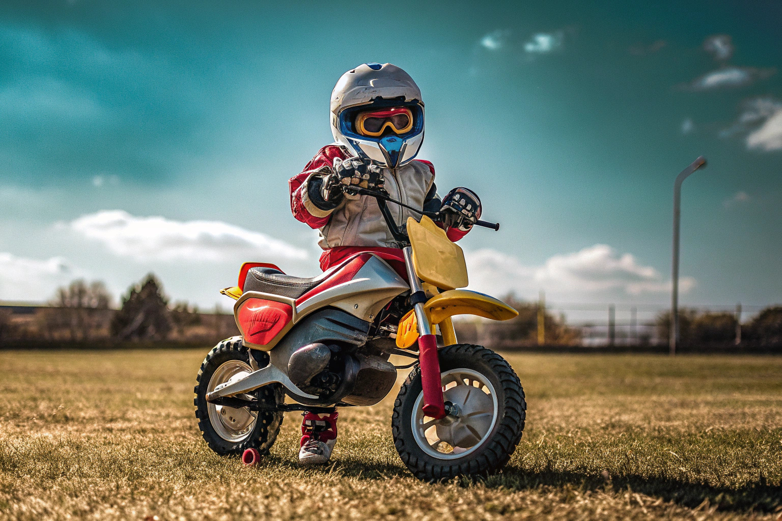 Kind mit Motorradausrüstung