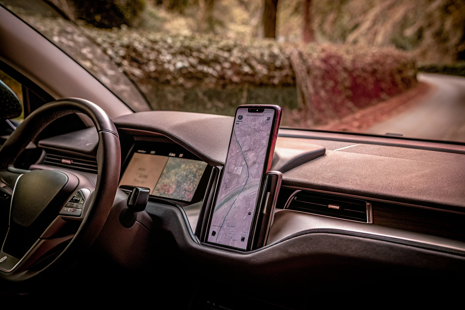 Ein moderner GPS-basierter Fahrassistent im Auto, der hilft, den Spritverbrauch zu senken. Technologie zur Verbrauchsreduktion