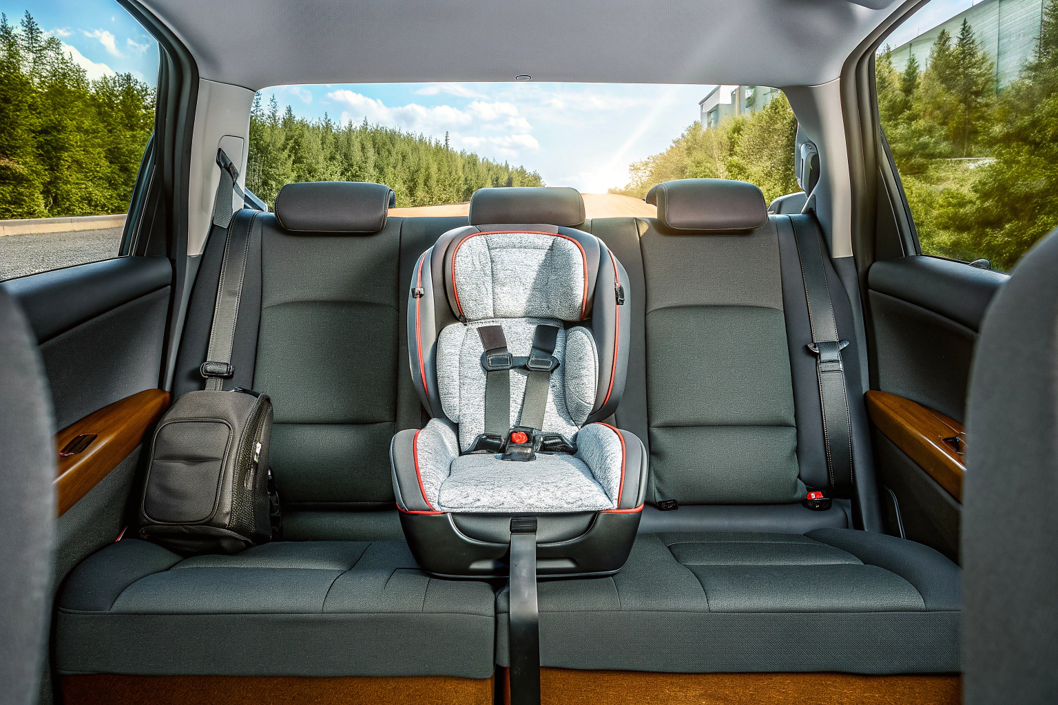 Ein moderner Kindersitz mit hohem Sicherheitsstandard in einem Auto. Moderner Kindersitz im Auto