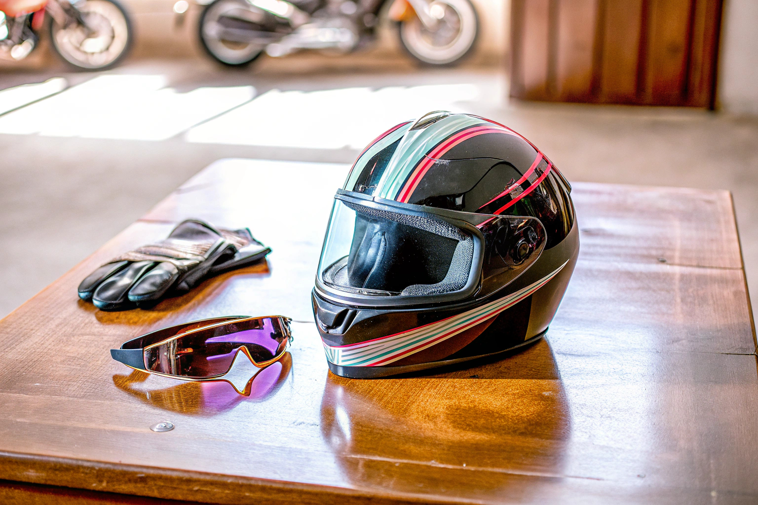 Ein moderner Motorradhelm, der stilvoll und sicher ist. Moderner und sicherer Motorradhelm