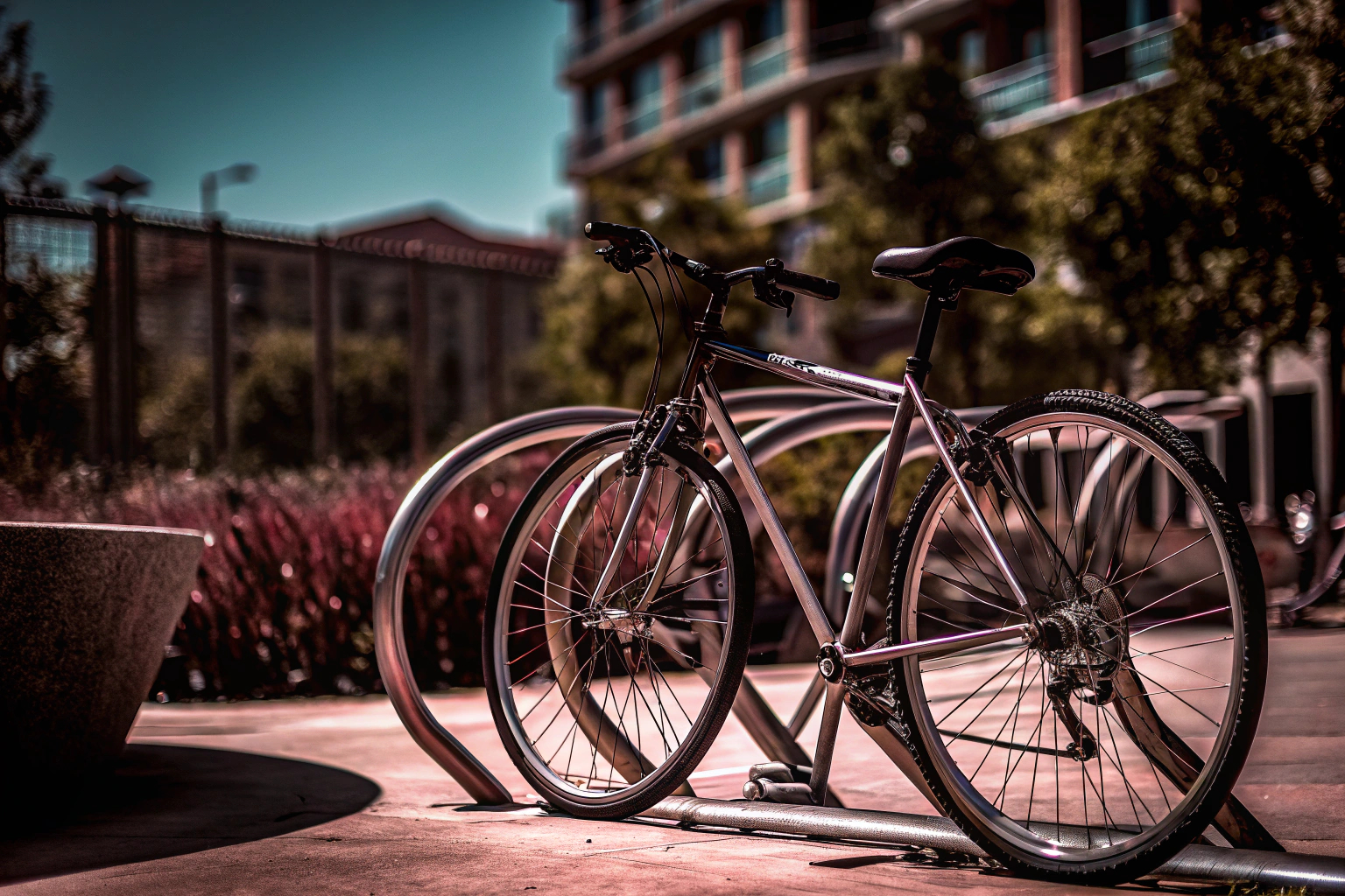 Modernes Citybike an Fahrradständer