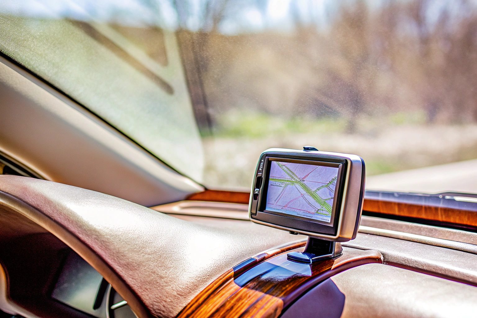 Ein modernes Navigationsgerät, das in einem Auto installiert ist. Navigationsgerät im Auto