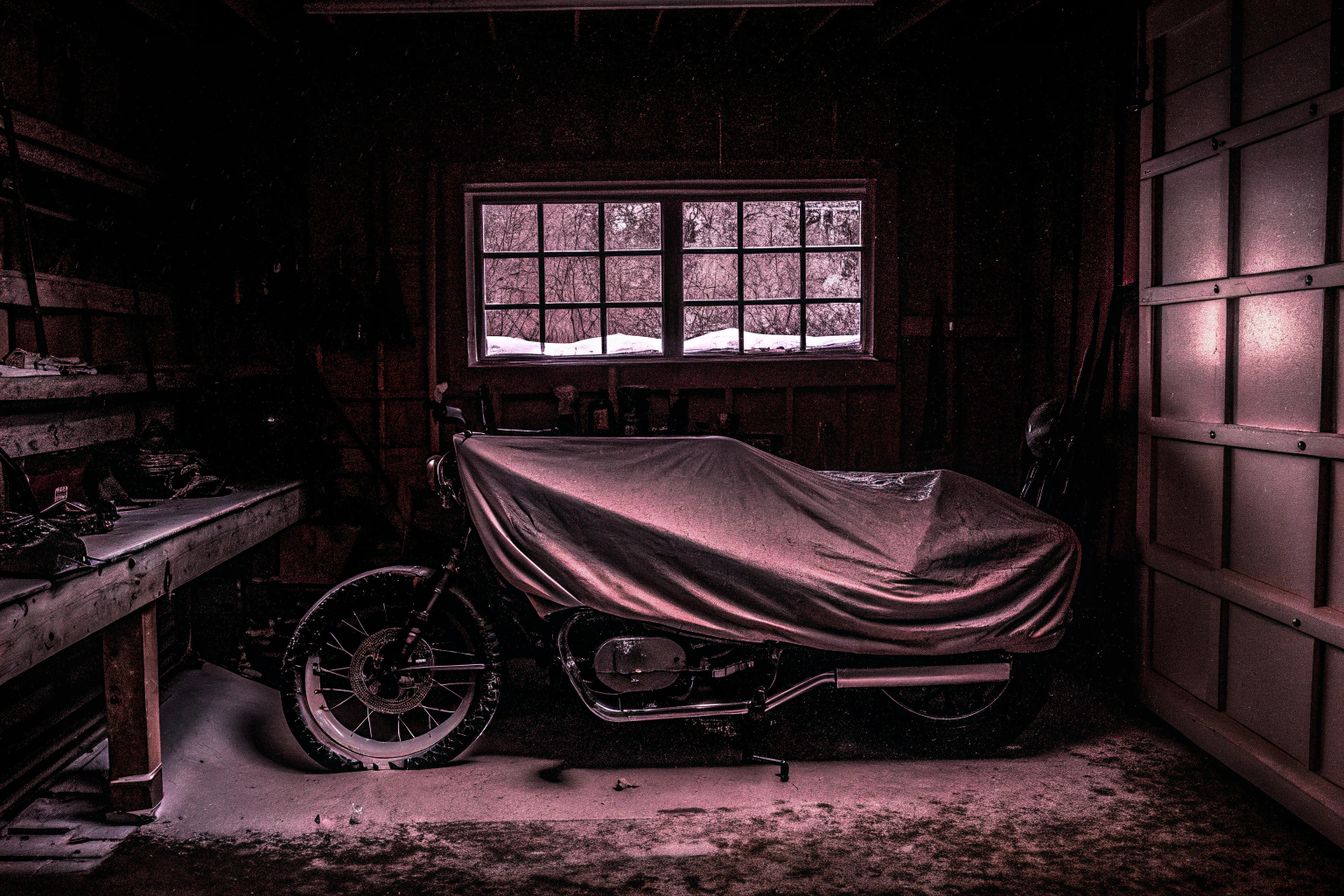 Motorrad im Winter geschützt