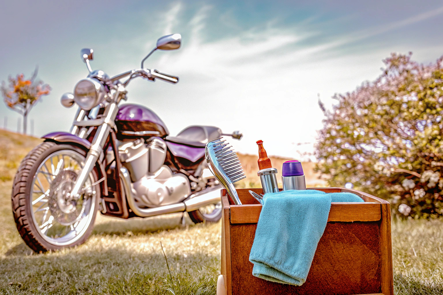 Motorradwartung im Freien