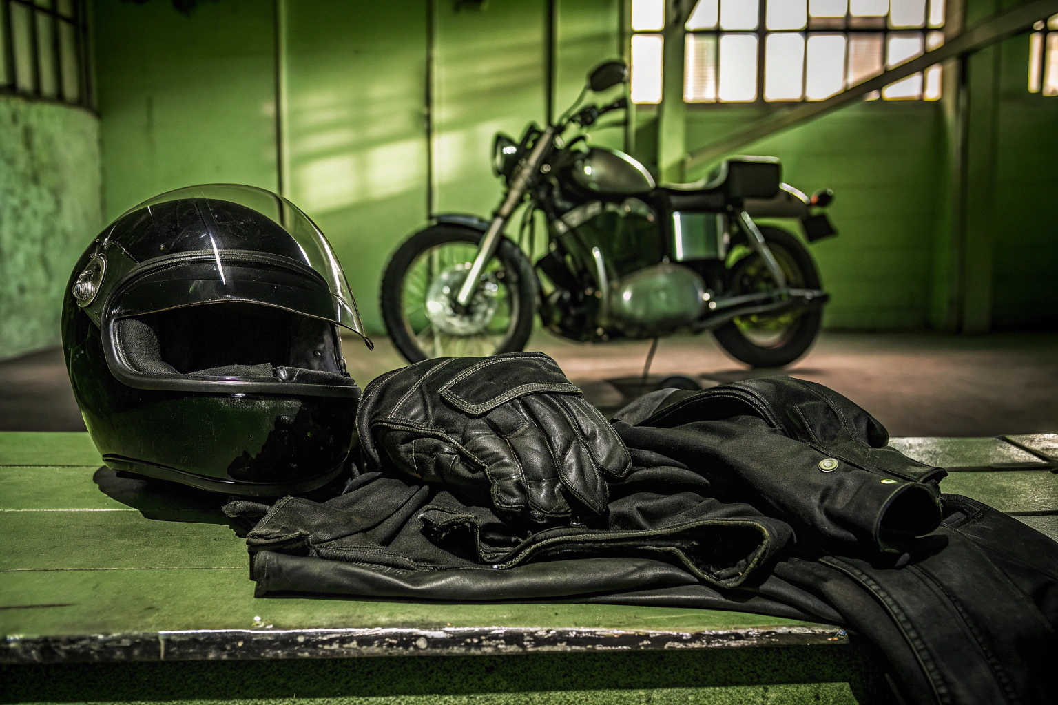 Motorradfahrer mit kompletter Ausrüstung