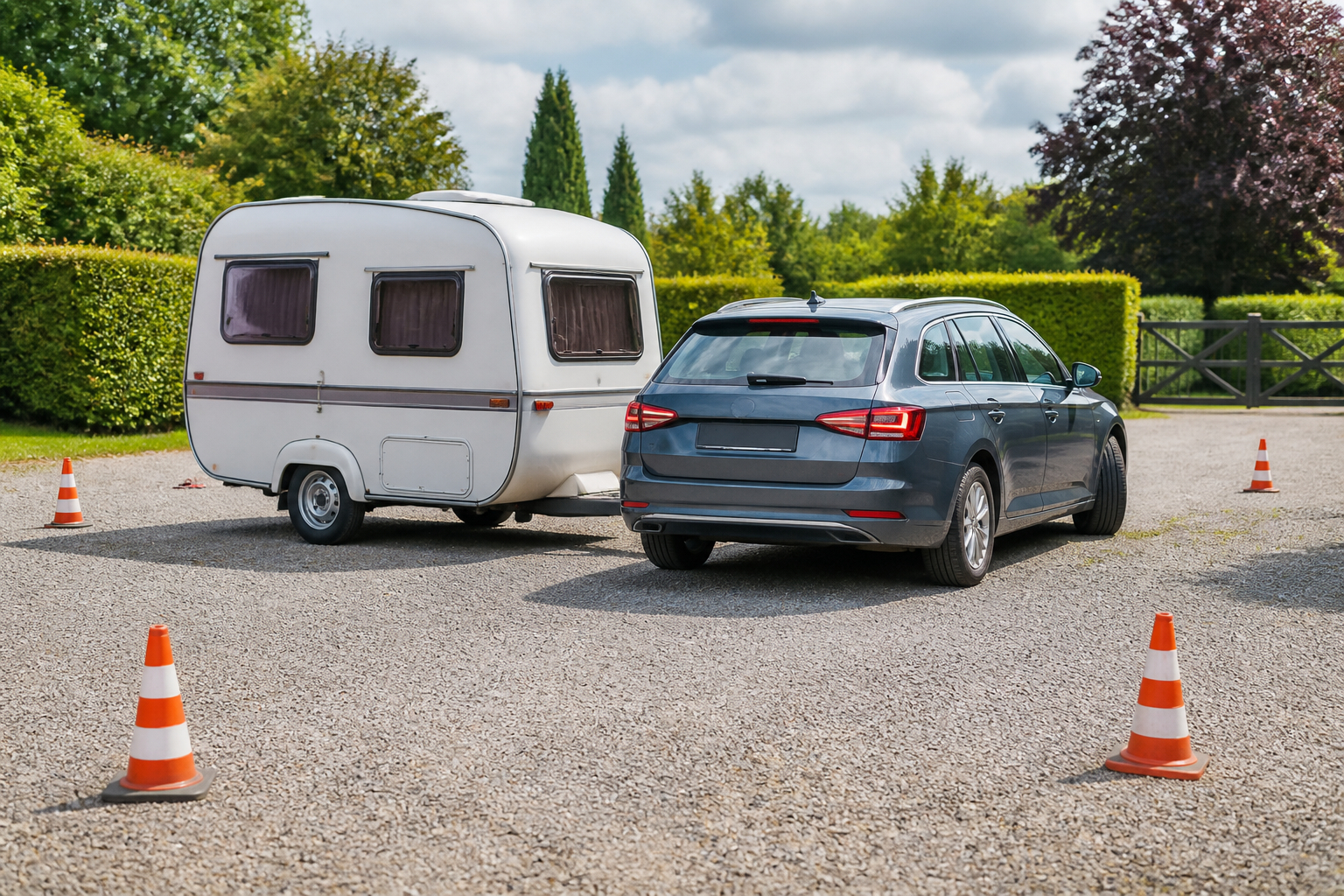 Wohnwagen sicher rückwärts auf einer Einfahrt rangieren