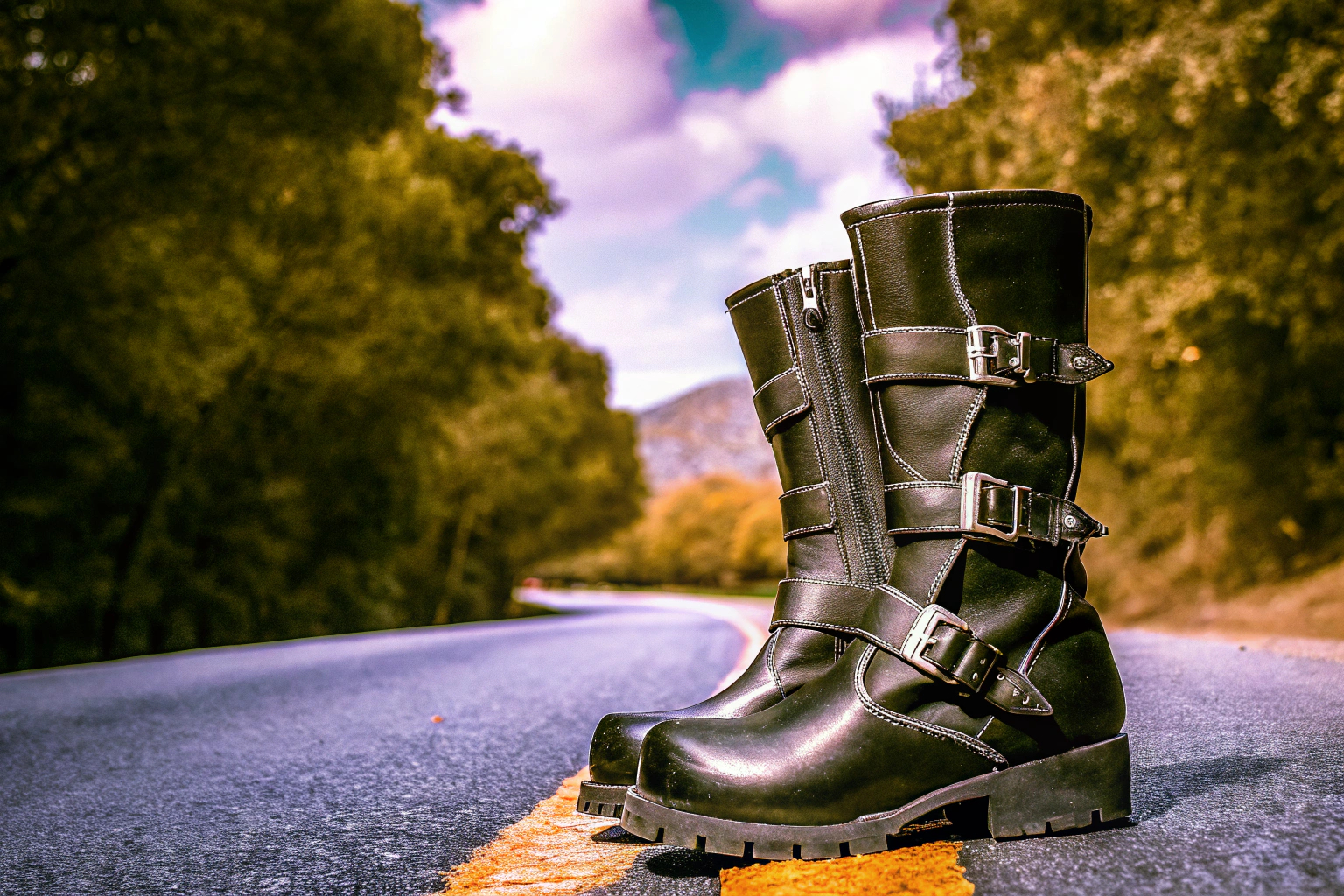 Motorradfahrer mit robusten Motorradschuhen