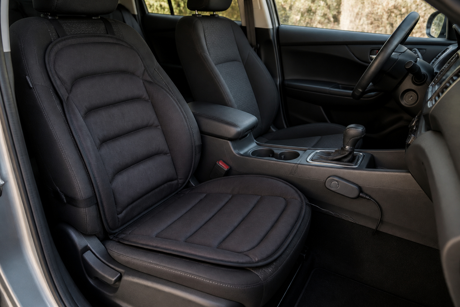 Beheizbare 12-Volt-Sitzauflage im Auto mit Controller