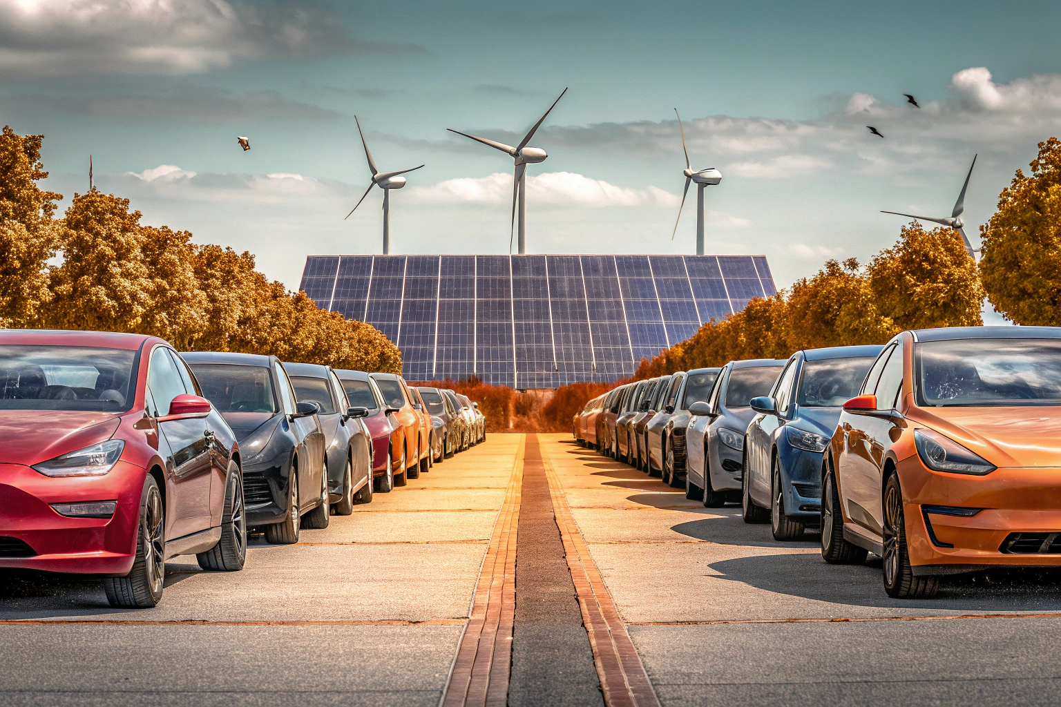 Eine Darstellung moderner Elektroautos in einer urbanen Umgebung. Moderne Elektroautos in der Stadt