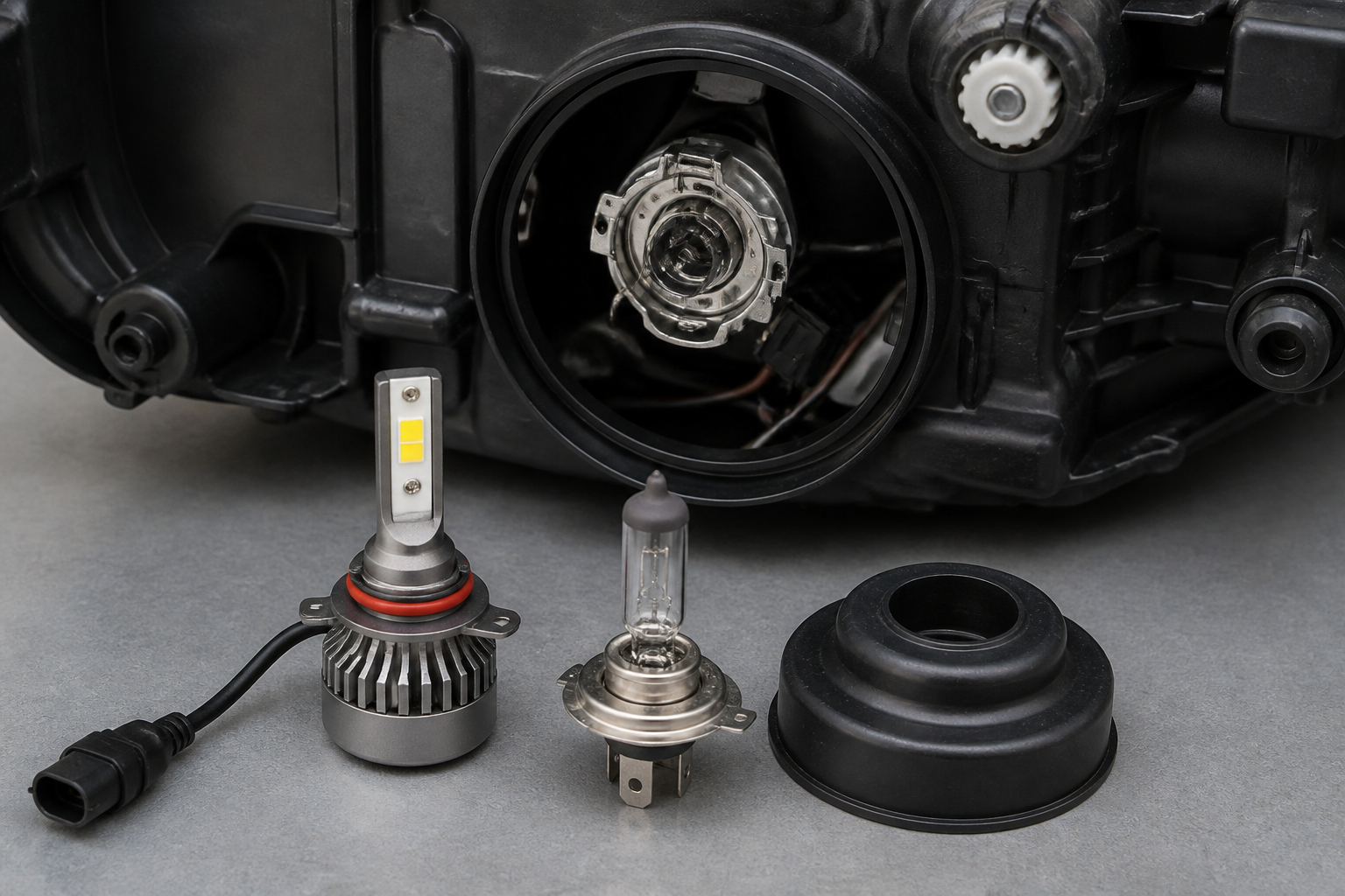 H7 LED Lampe im Vergleich zur Halogenlampe im Scheinwerfer