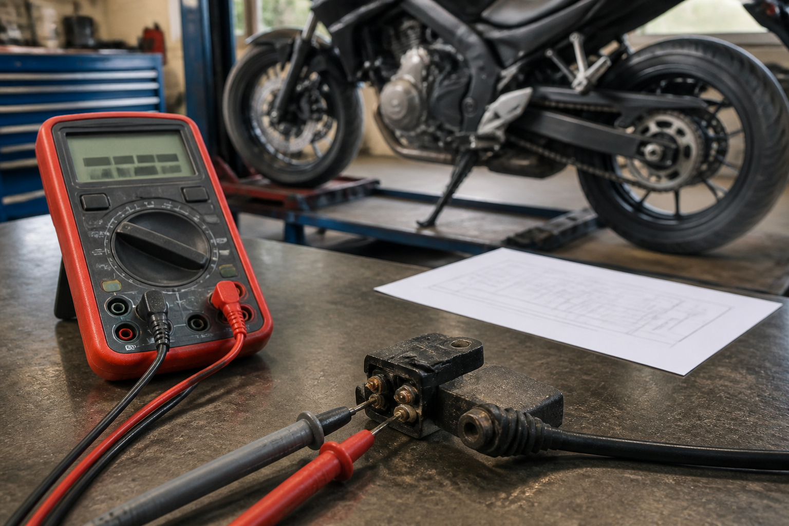 Seitenständerschalter mit Multimeter am Motorrad prüfen