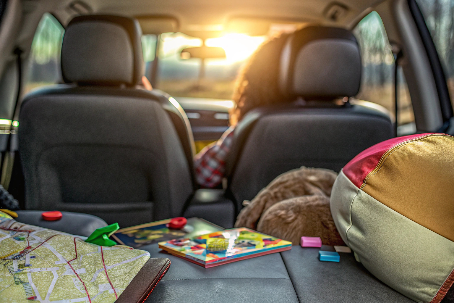 Familie spielt ein Reisespiel im Auto
