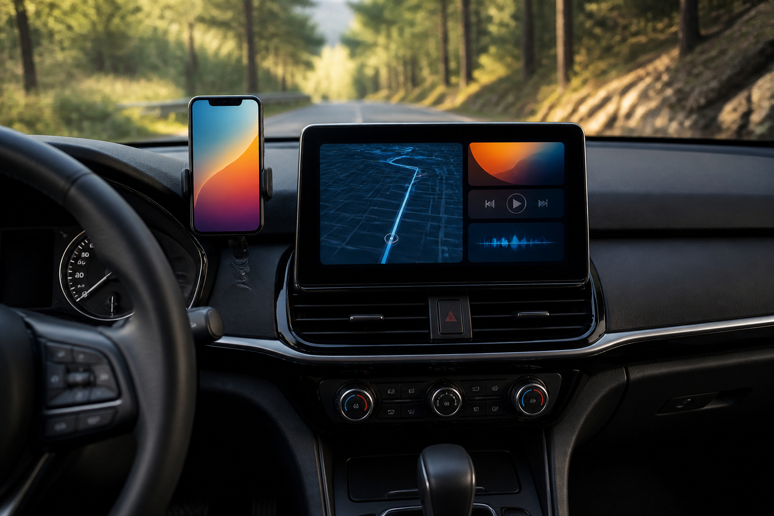 Kabelloses Android Auto mit Navigation und Sprachsteuerung im Fahrzeug