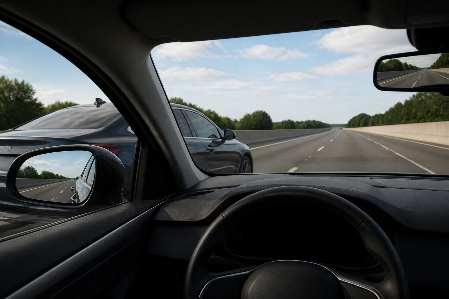 Korrekt eingestellte Außenspiegel und reduzierter toter Winkel beim Auto