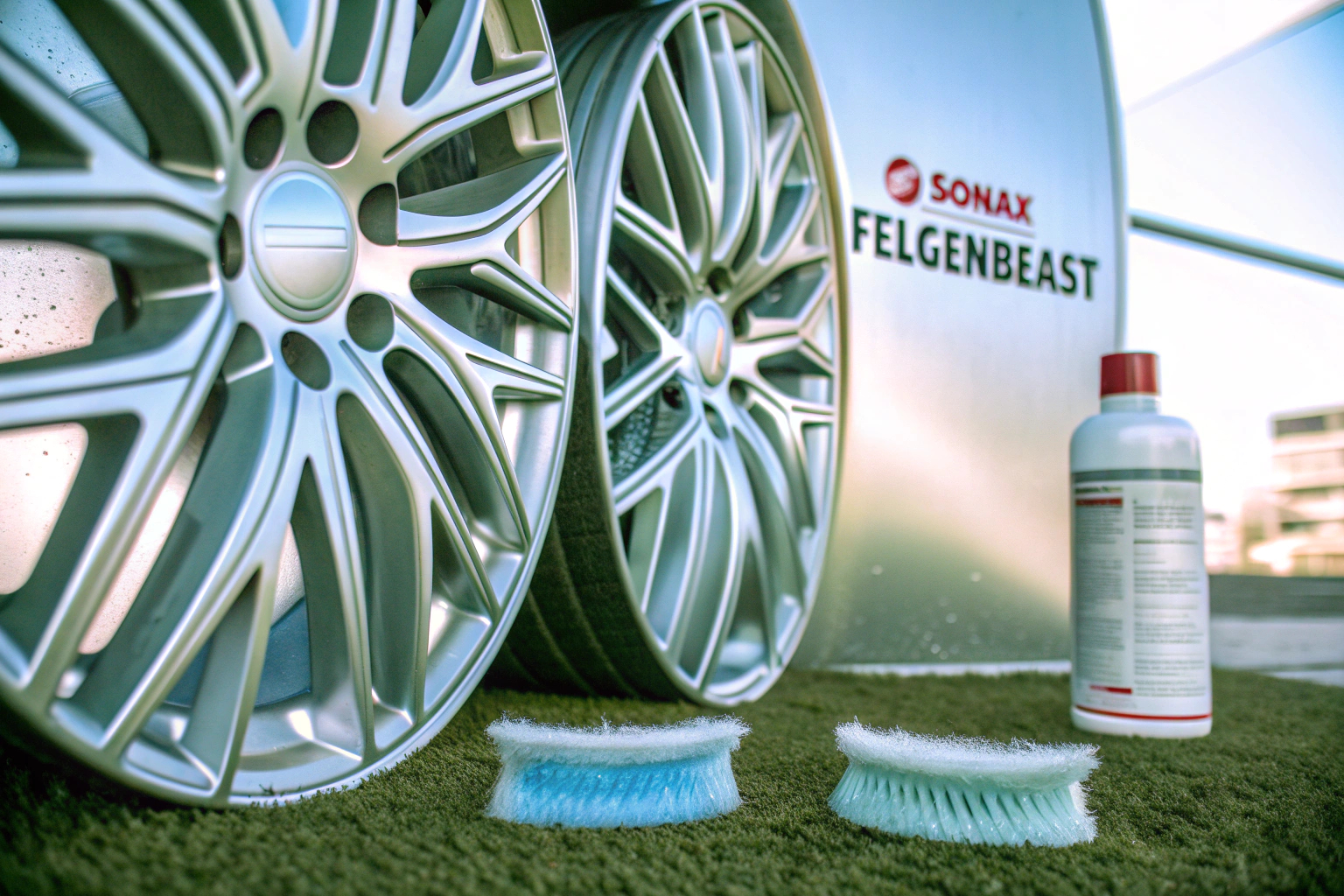Felgen, die mit dem SONAX FelgenBeast gereinigt wurden. Saubere Felgen mit SONAX FelgenBeast