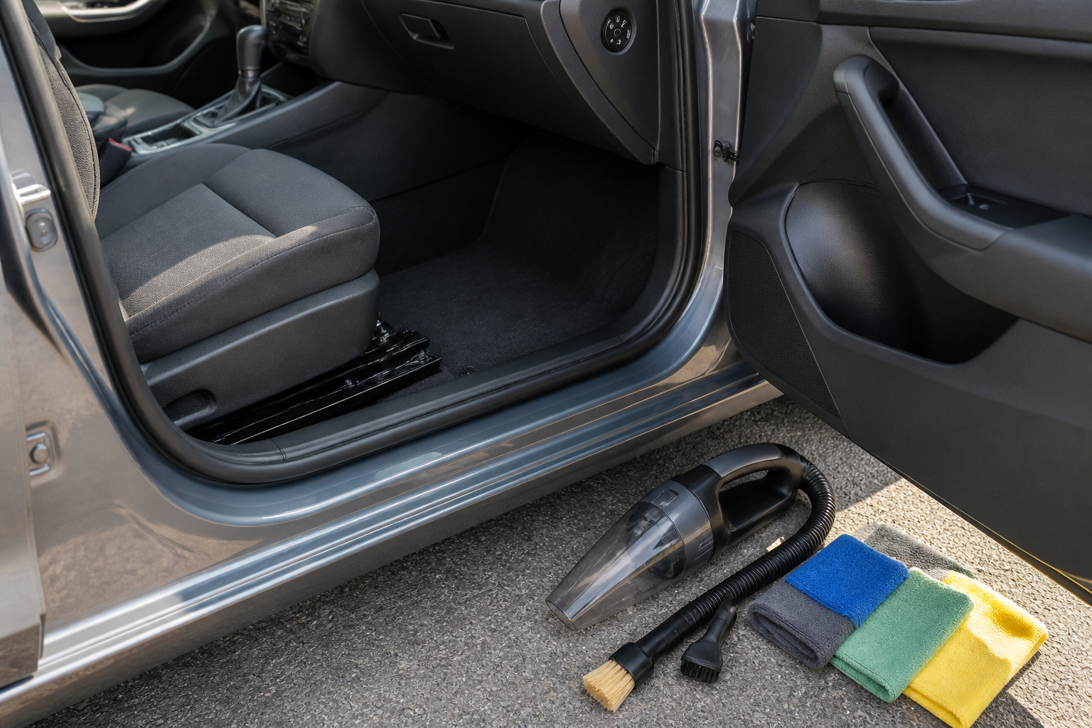 Fußraum und Sitzschienen im Auto gründlich reinigen