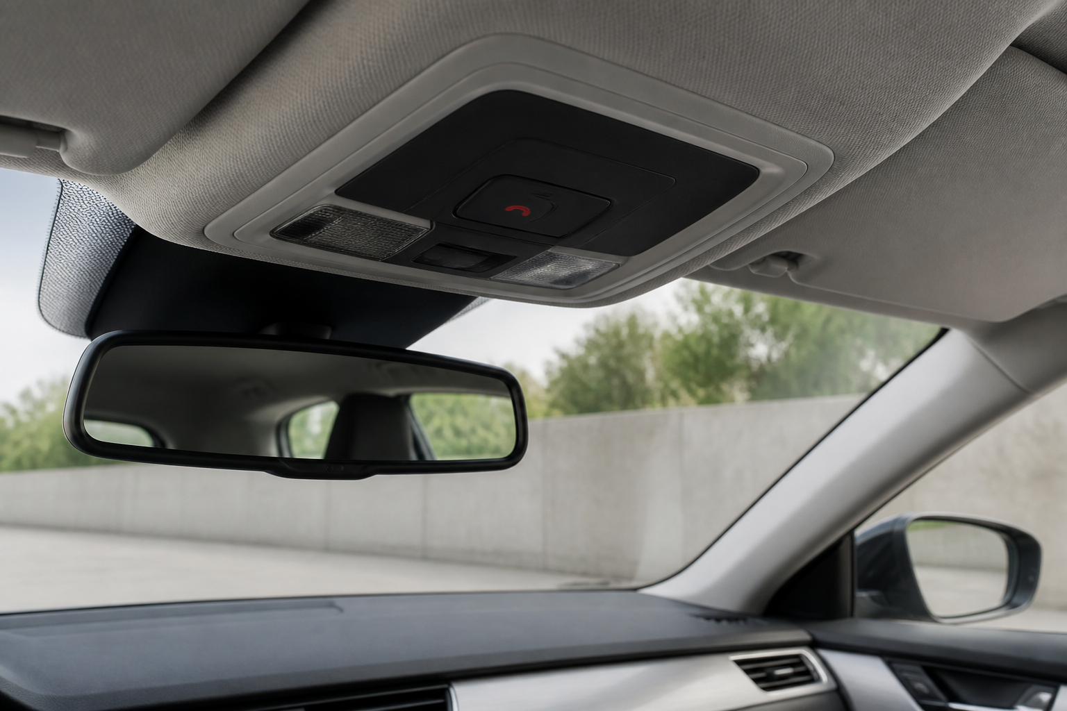 SOS-Taste für eCall im Innenraum eines Autos