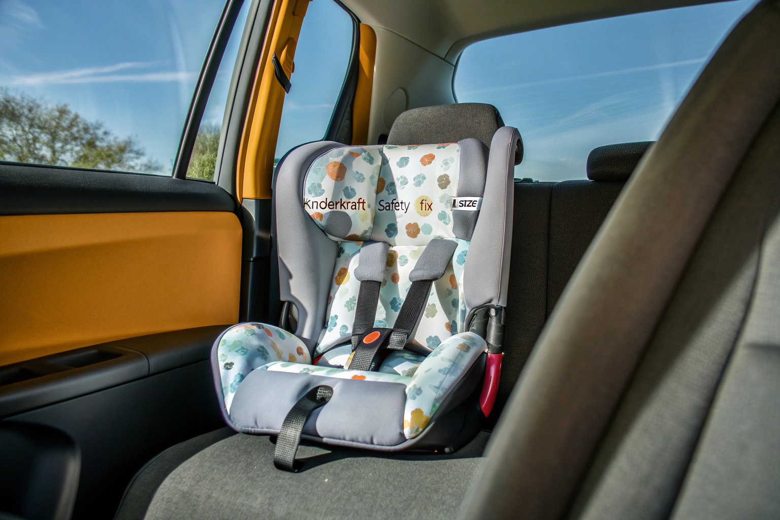 Kind sitzt bequem in einem Kinderkraft SAFETY FIX 2 I-SIZE Kindersitz im Auto. Kinderkraft SAFETY FIX 2 I-SIZE Kindersitz