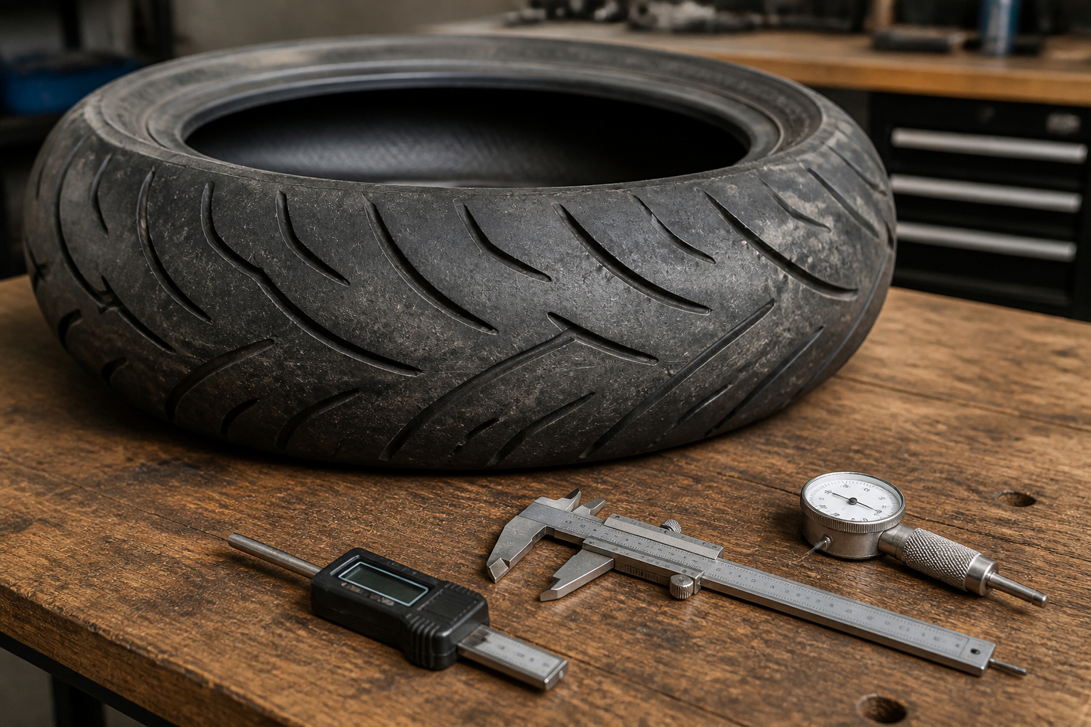 Reifenprofiltiefenmesser für die Kontrolle von Motorradreifen