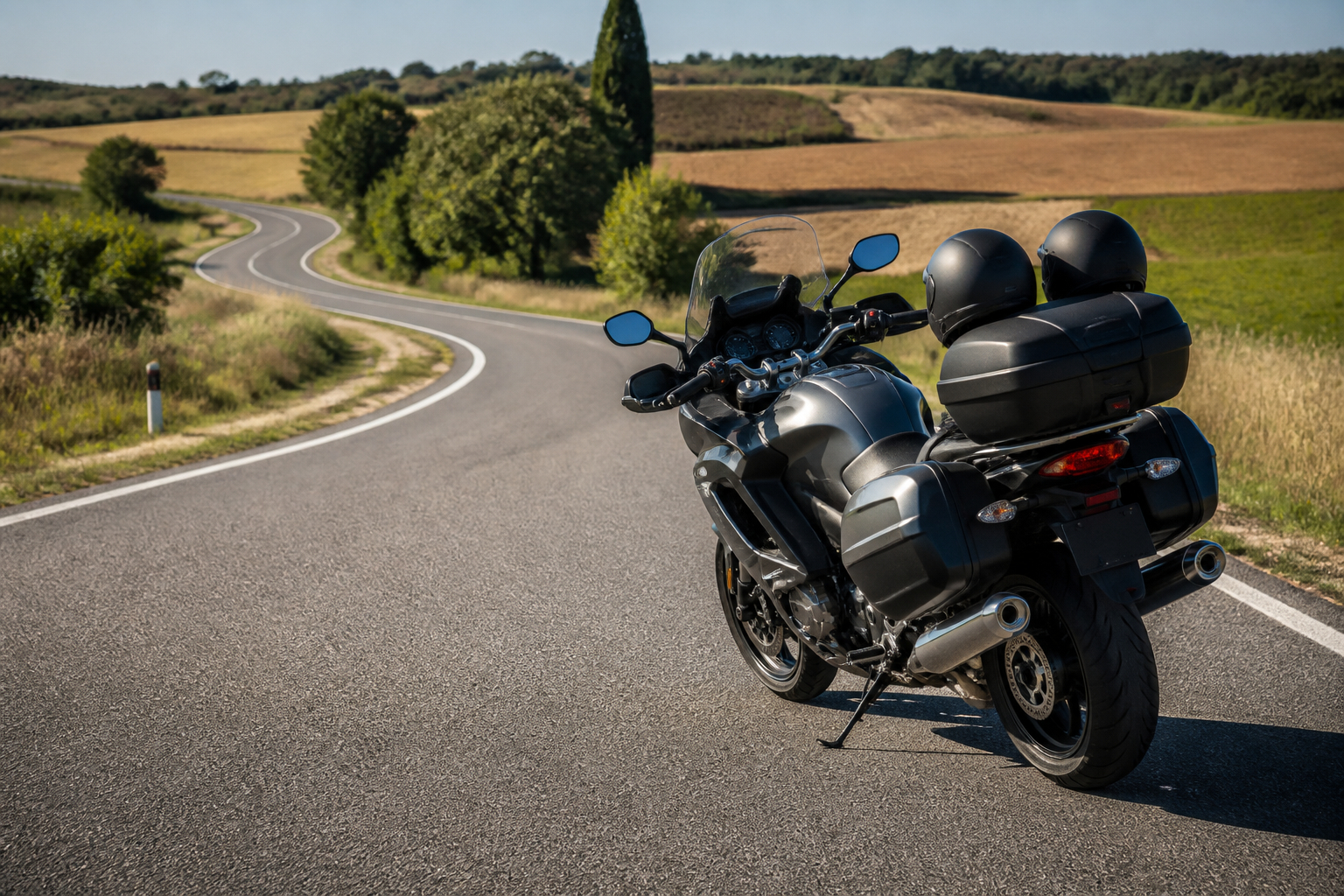 Kurvenlinie beim Motorradfahren mit Sozius