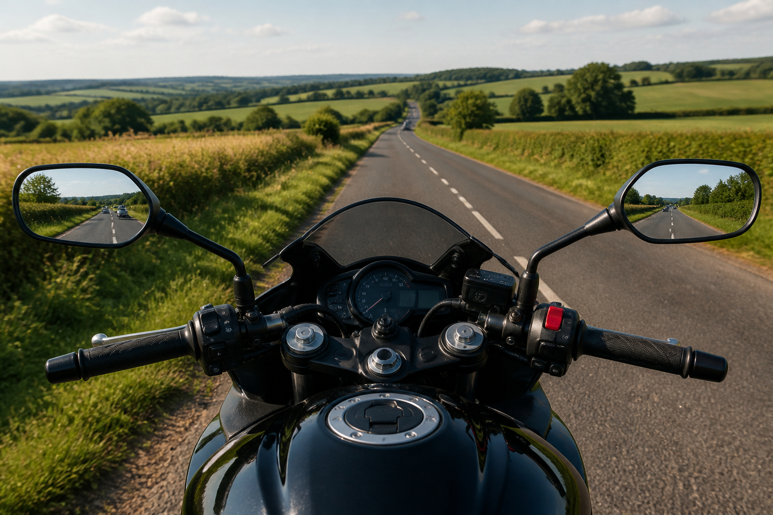 Korrekt eingestellte Lenkerendenspiegel während der Motorradfahrt