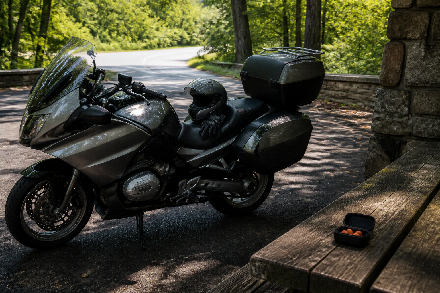Pause auf Motorradtour zur Erholung der Ohren