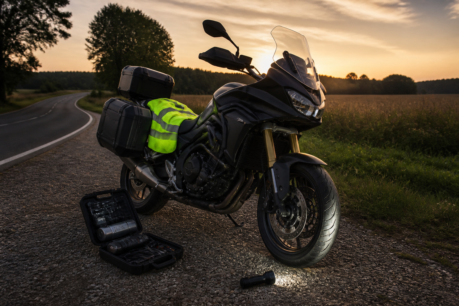 Motorradpanne sicher am Straßenrand absichern
