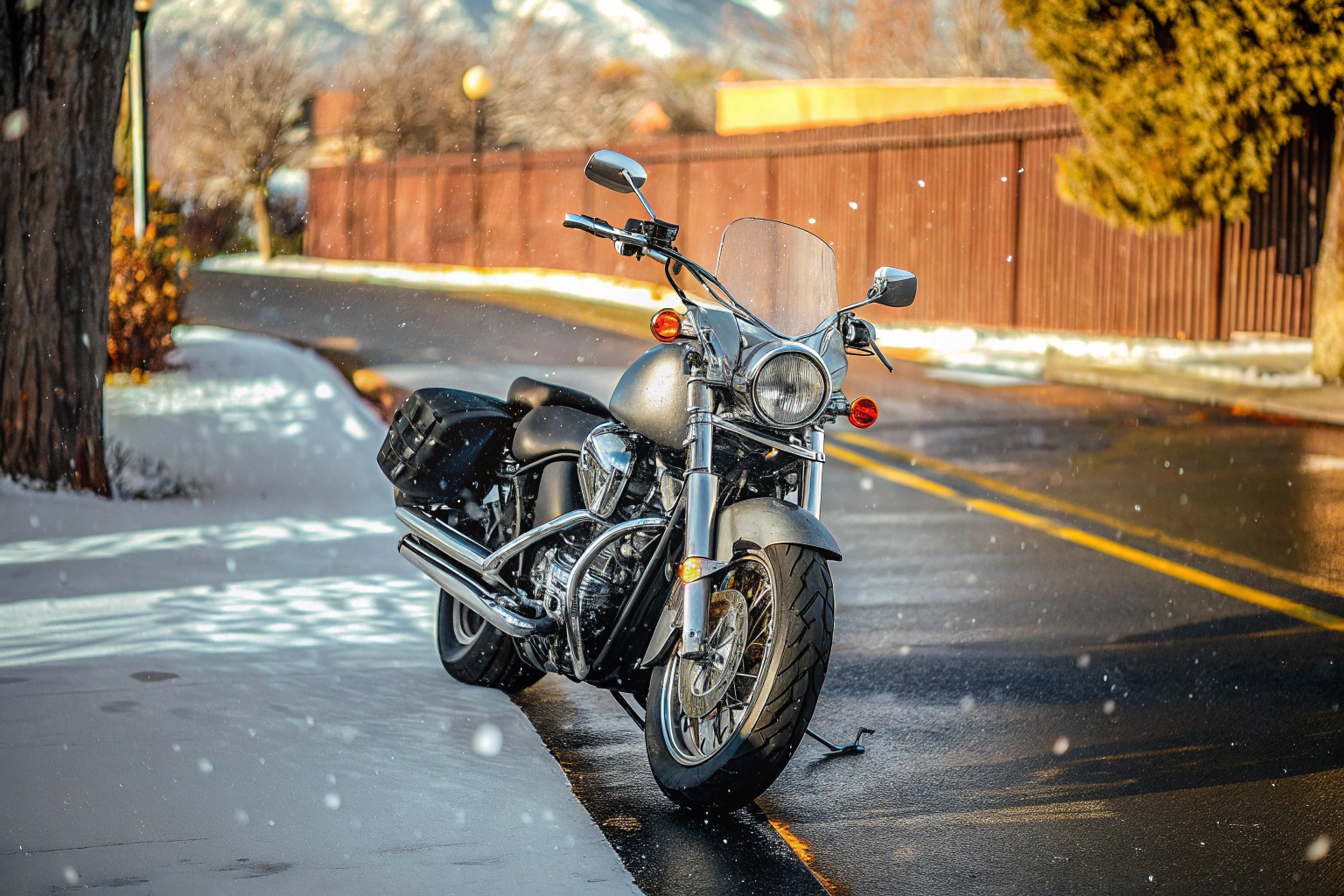 Motorradfahrer im Winter