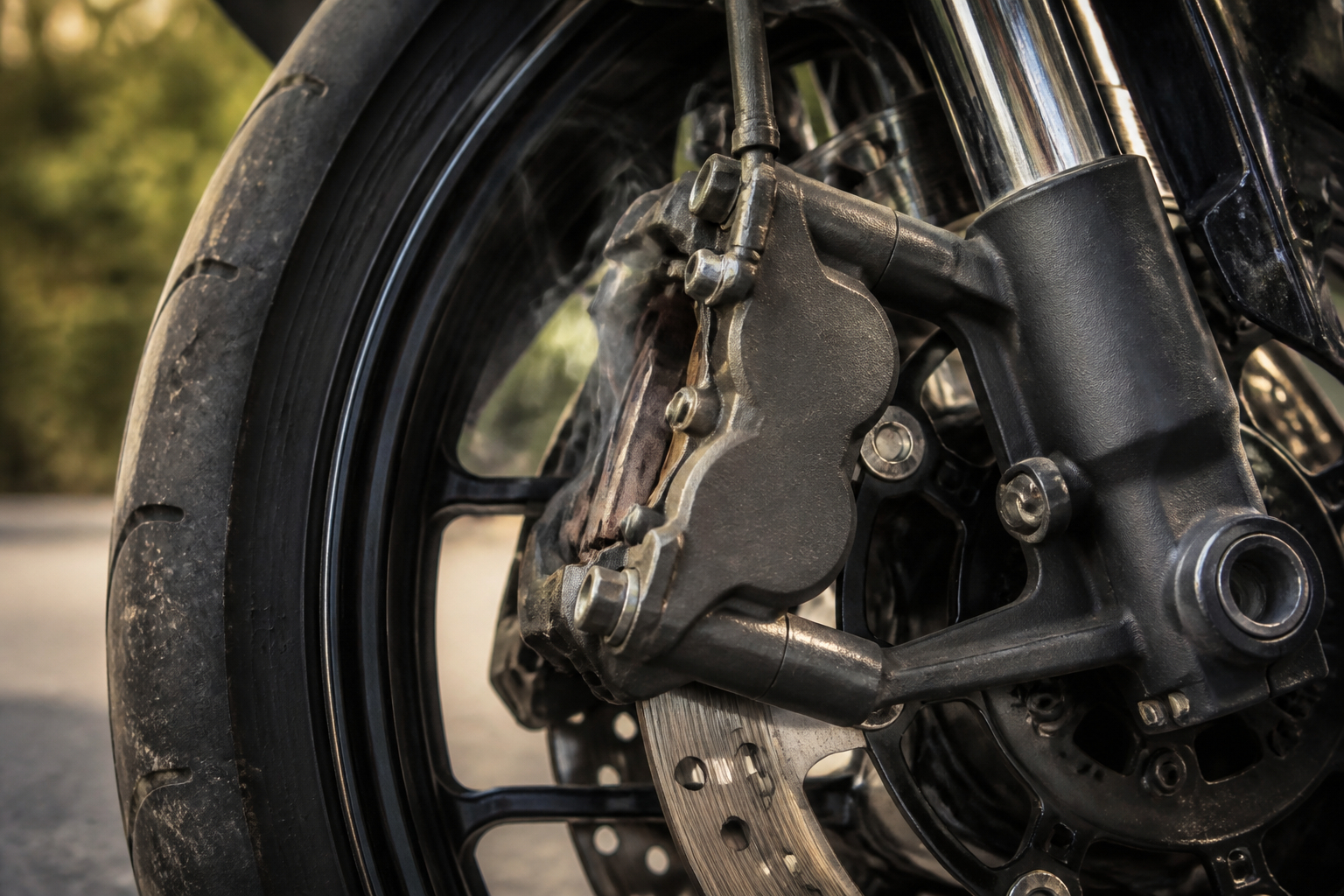 Warnzeichen bei verschlissenen Motorradbremsbelägen