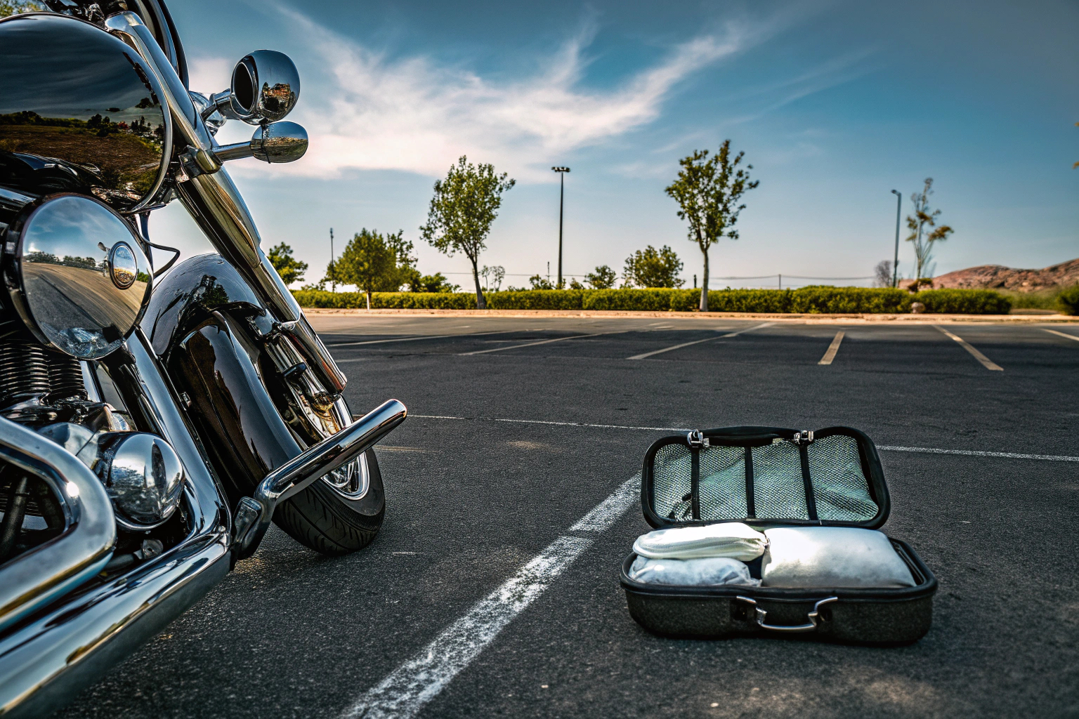 Motorradfahrer mit Erste-Hilfe-Set