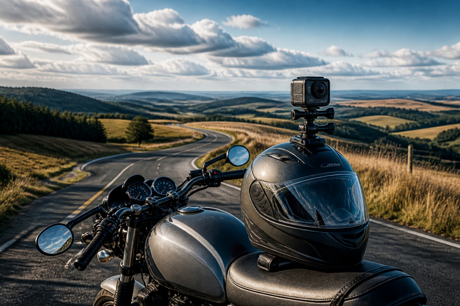 Helmkamera am Motorrad mit optimalem Blickwinkel