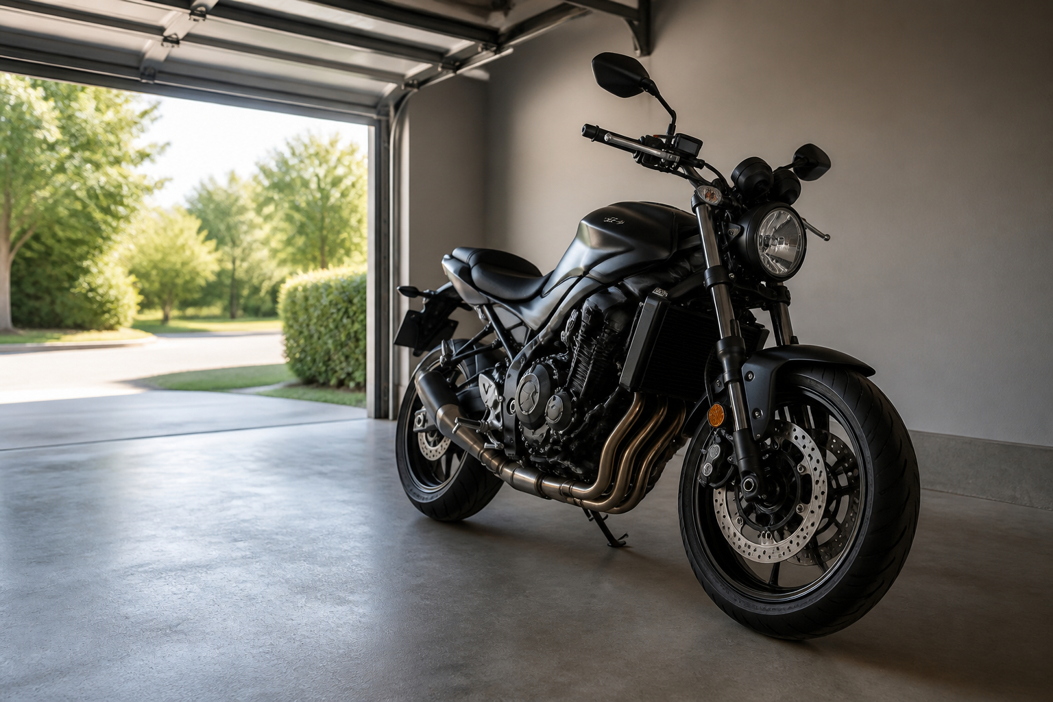 Motorrad sicher in enger Garage rangieren vorbereiten
