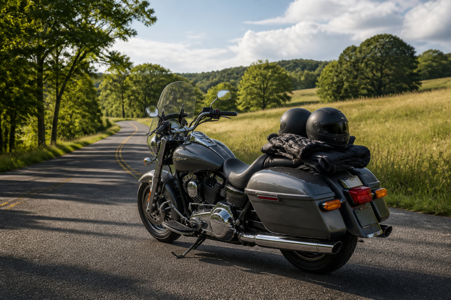 Motorrad mit Sozius auf Landstraße sicher fahren