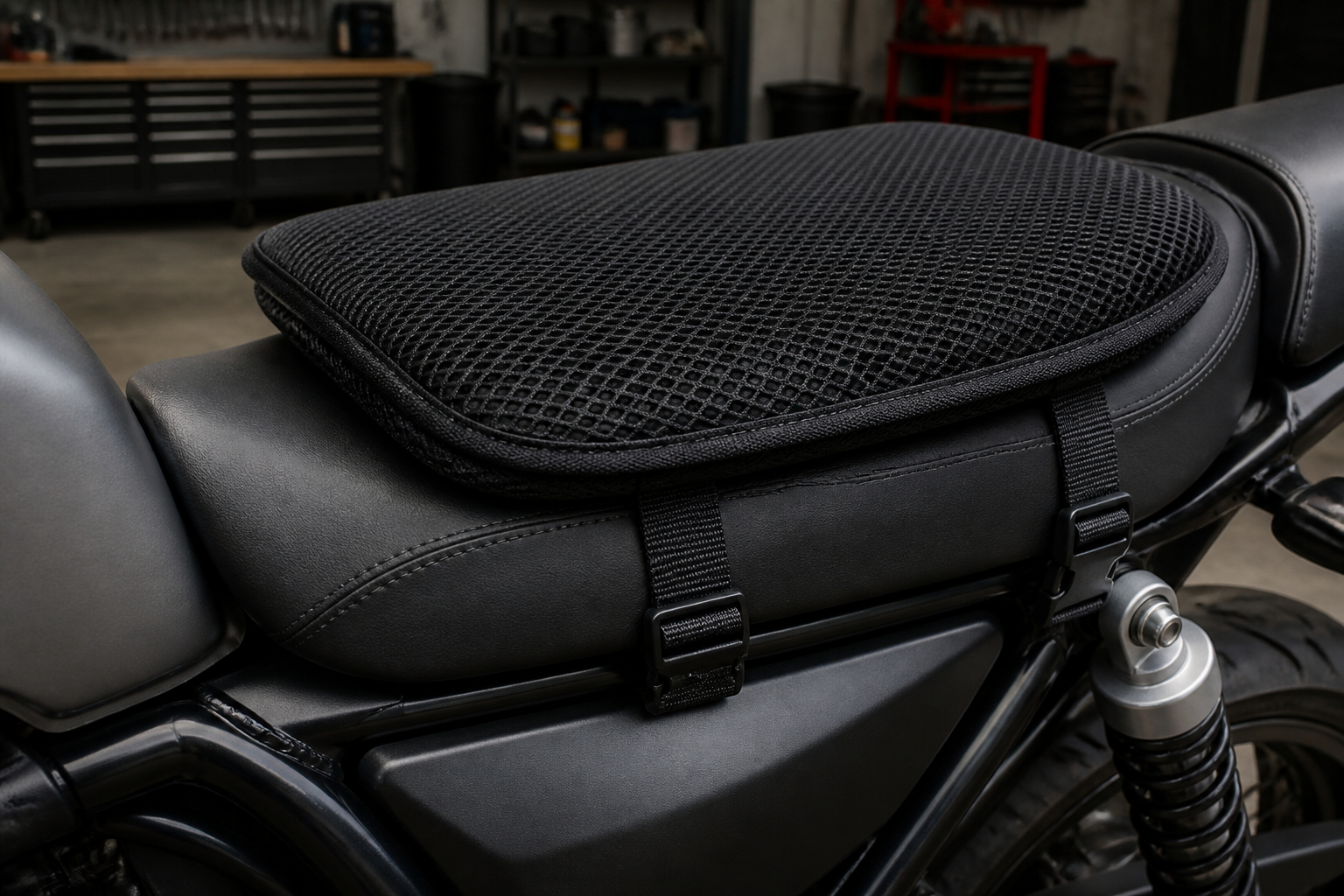 Gel Sitzkissen Motorrad korrekt mit Gurten befestigen