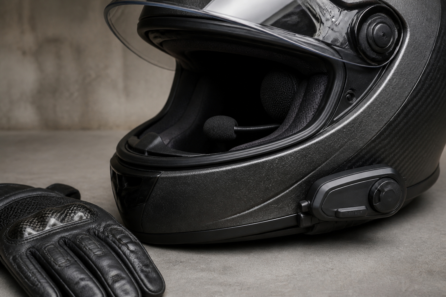 Motorradhelm mit montiertem Bluetooth-Intercom und Mikrofon