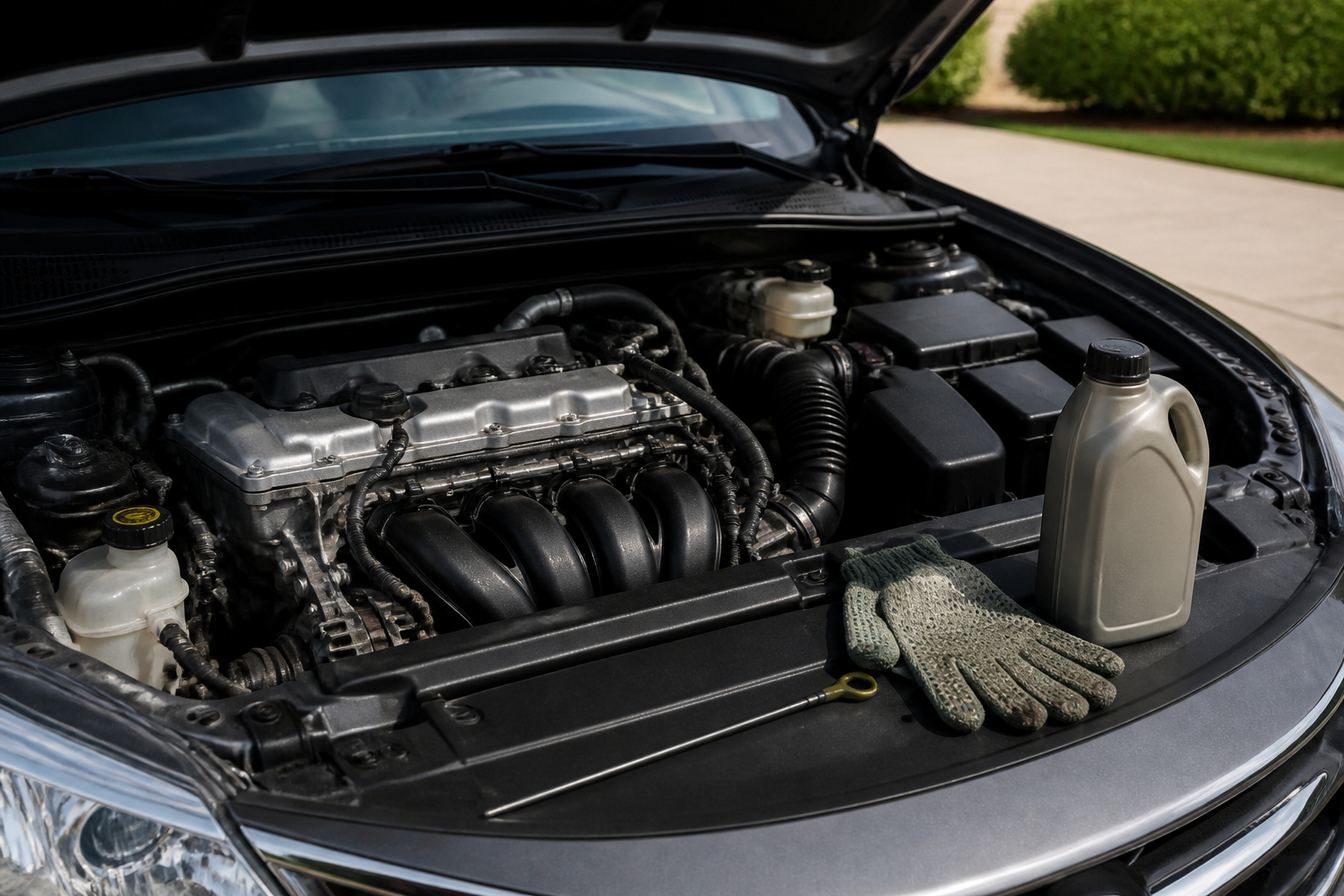 Ölstand am Auto mit Peilstab kontrollieren