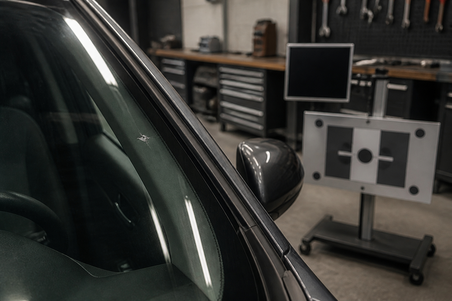 Autoglaswerkstatt prüft Steinschlag und Fahrerassistenzsysteme