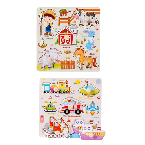 2 Stück Puzzle Ab 1 Jahr, Lernendes pädagogisches Holzpuzzle-Spielzeug