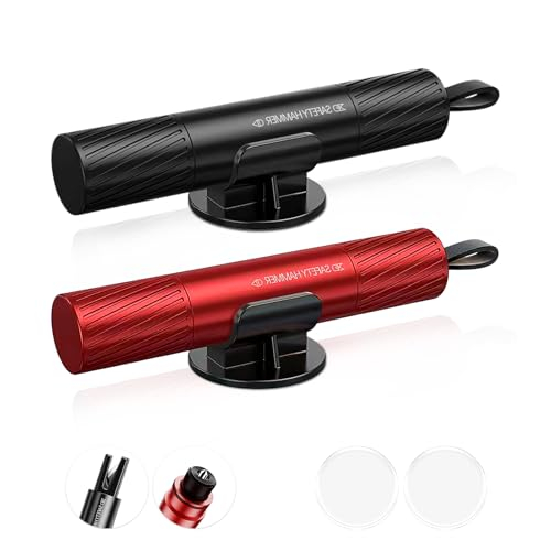 YOURKAY 2 Stück Profi Notfallhammer Auto [2-in-1 Gurtschneider+Glasbrecher]
