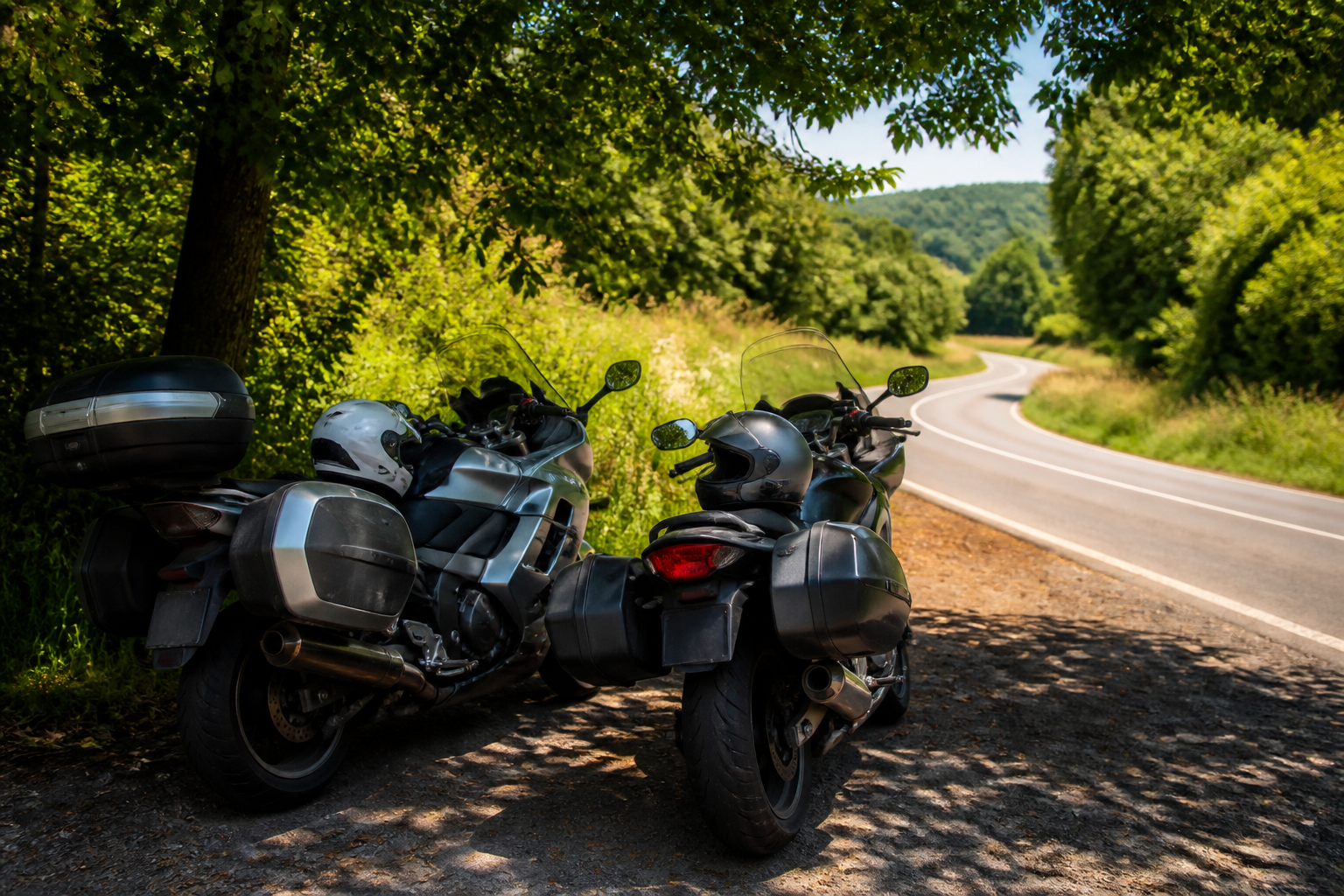 Motorradtour im Sommer mit Helm Kommunikationssystem