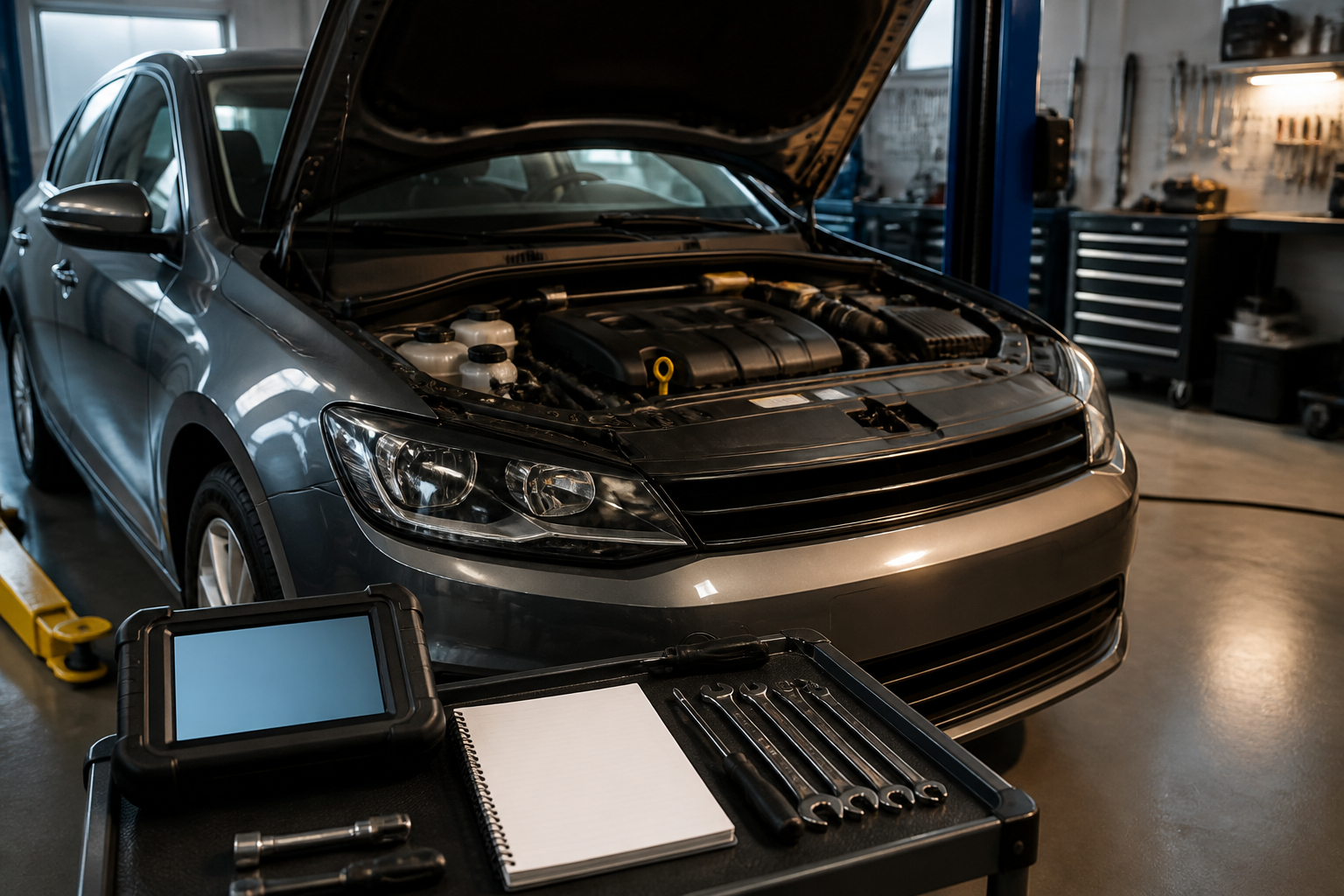 Fahrzeugdiagnose in der Werkstatt bei einem Schaltproblem