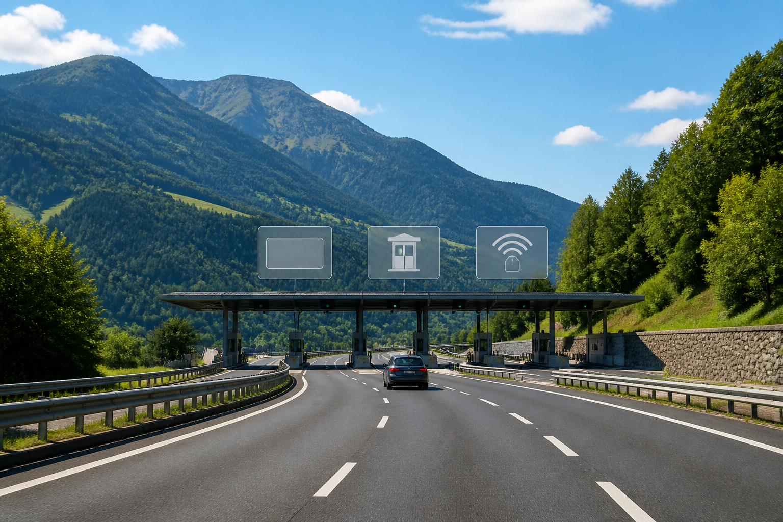 Europäische Autobahn mit Vignette und elektronischer Mautbox