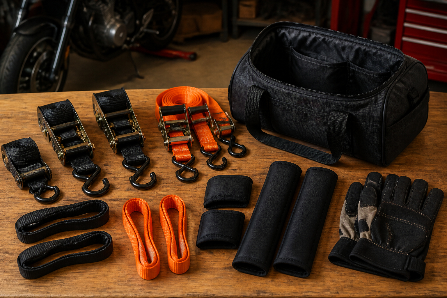 Motorrad Spanngurte mit Ratsche und Soft Loops vor dem Transport