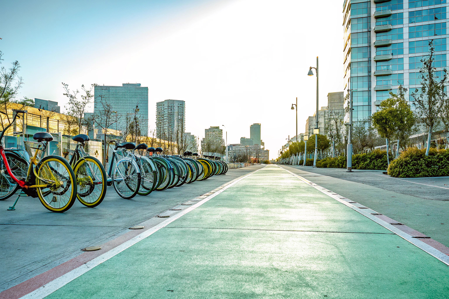 Verschiedene Citybikes in einer Reihe