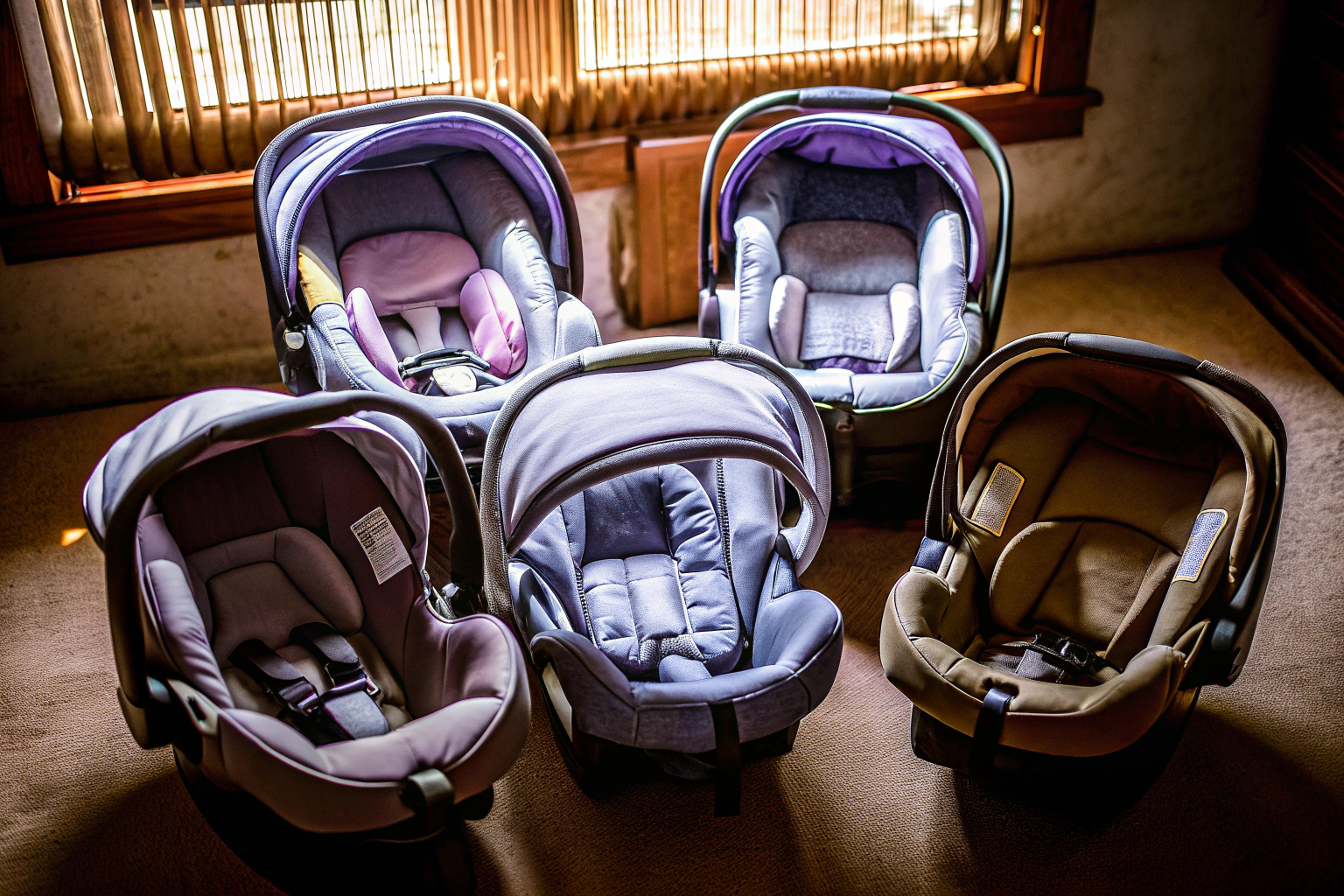 Verschiedene Kindersitze im Vergleich: Aufgenommen aus verschiedenen Blickwinkeln, um Design und Funktionalität zu präsentieren. Verschiedene Kindersitze im Überblick