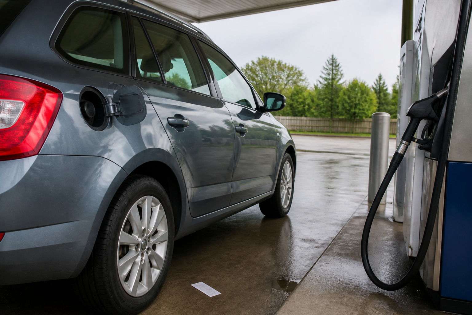 Autofahrer bemerkt eine Fehlbetankung an der Tankstelle